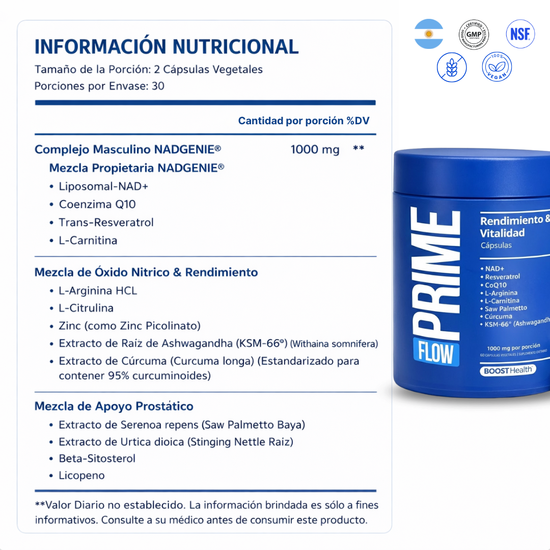 PRIME FLOW™ - Cápsulas de Rendimiento y Vitalidad Masculina