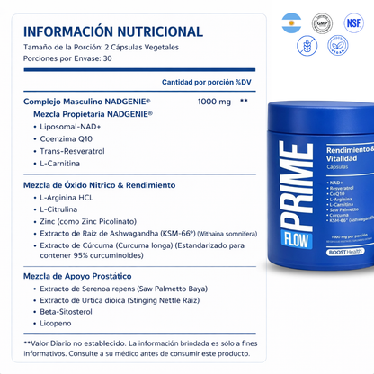 PRIME FLOW™ - Cápsulas de Rendimiento y Vitalidad Masculina